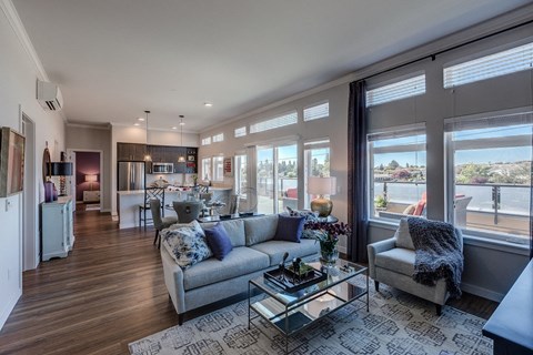 a living room with a couch and a table