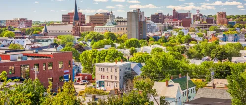 city view with buildings and trees