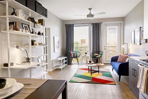 Living Room With Attached Balcony at Link Apartments® Canvas, Georgia, 30312