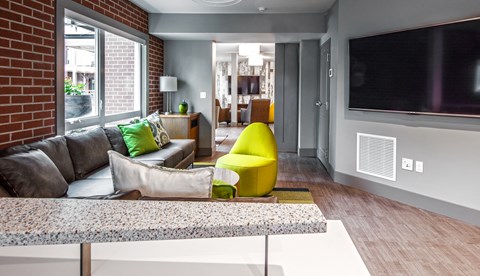 a living room with a couch and a television